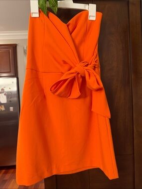 French Connection Bright Orange Strapless Dress with Side Knot